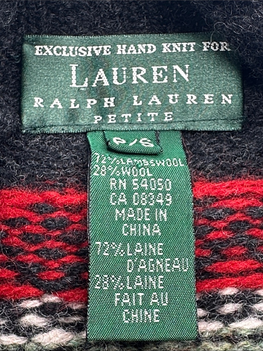 Vintage Lauren Ralph Lauren Petite Hand Knit Fair Isle Quarter Zip Sweater SP - Picture 12 of 12